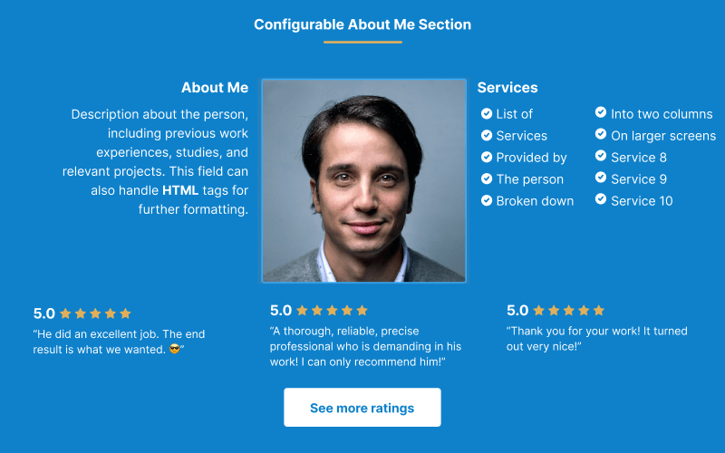 Configurable about me section